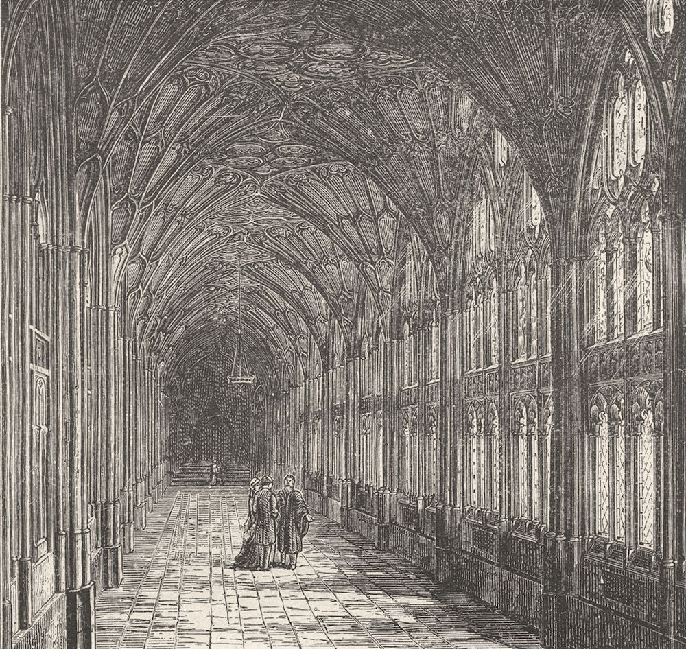 GLOS. Cloisters of Gloucester cathedral 1898 old antique vintage print picture